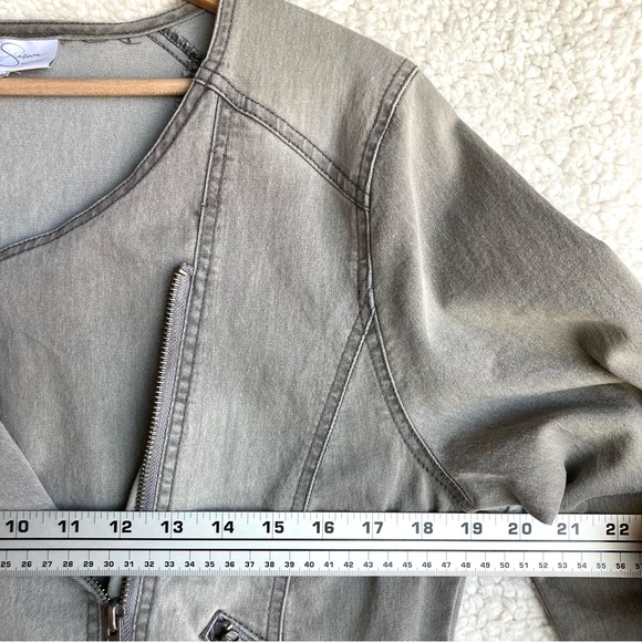 Jessica Simpson Maternity gray moto jacket, Sz L - Picture 7 of 17